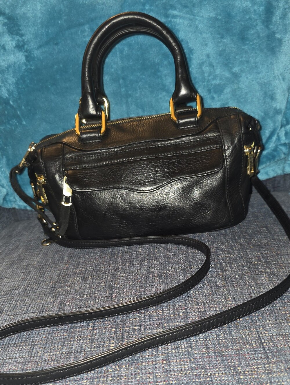 Deadstock 2011 Rebecca Minkoff Black MAM Satchel Striped Lining Gold Plate New